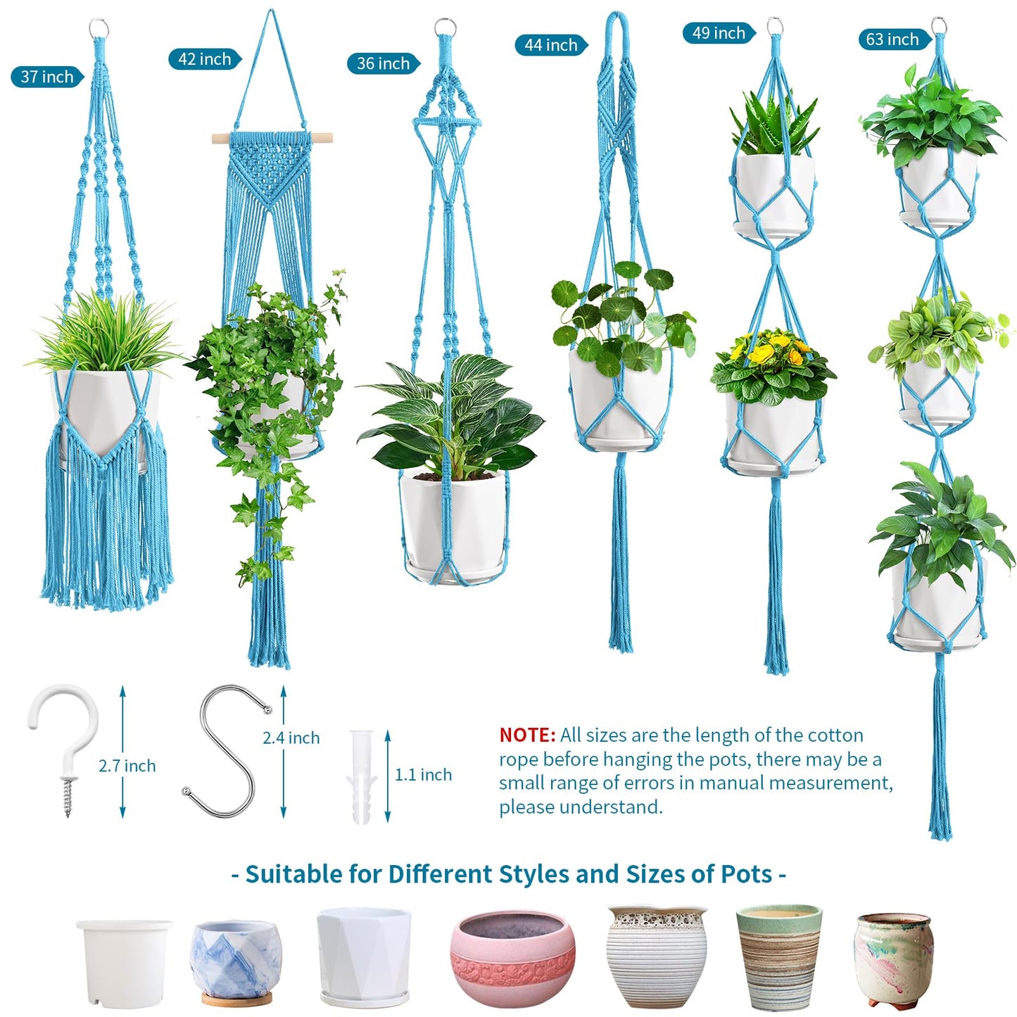 SFENNGPET Macrame Plant Hangers, 6Pack Hanging Planters for Indoor Plants w/ 6 Set Hangers Kit Handmade Macromay Plant Hangers Indoor Flower Pots Holder Stand for Boho Home Décor (POTS NOT Included)