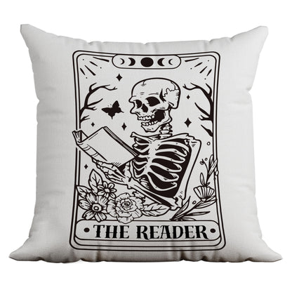 uinwk Gothic Pillow Covers 18x18,Skeleton Throw Pillow Cover,Tarot Decor Pillow Cover,Tarot Witchy Room Decor for Home Bedroom，The Reader Book Lover Gift,Halloween Pillow Covers