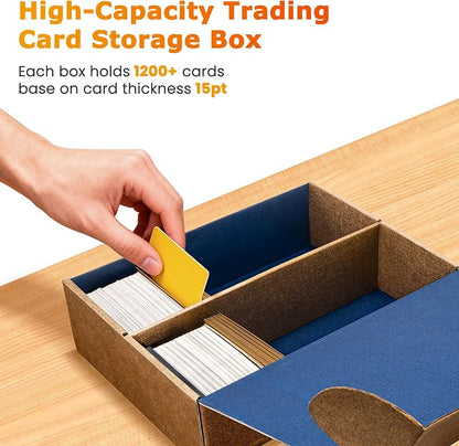 Card Storage Box, 8-Pack 9600 Count Bulk Sports Card Storage Boxes | 5-Layer Corrugated Cardboard Storage Box, Reversible Blue Gold Trading Card Organizer for TCG Mtg Cards