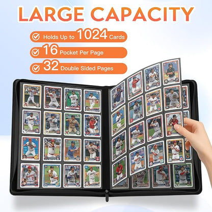 1000+ Pockets Premium Trading Card Binder, 16 Pockets Trading Card Binder Ringless Side Loading Trading,Card Holder Folders for MTG, TCG, Game Cards & Sports Cards(Orange)