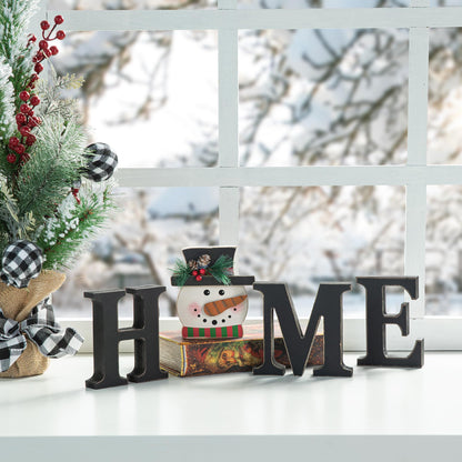 Glitzhome Interchangeable Home Sign with 10 Seasonal Icons Wooden Sign Table Top Shelf Decor for Holiday Farmhouse Door Welcome DIY Decor