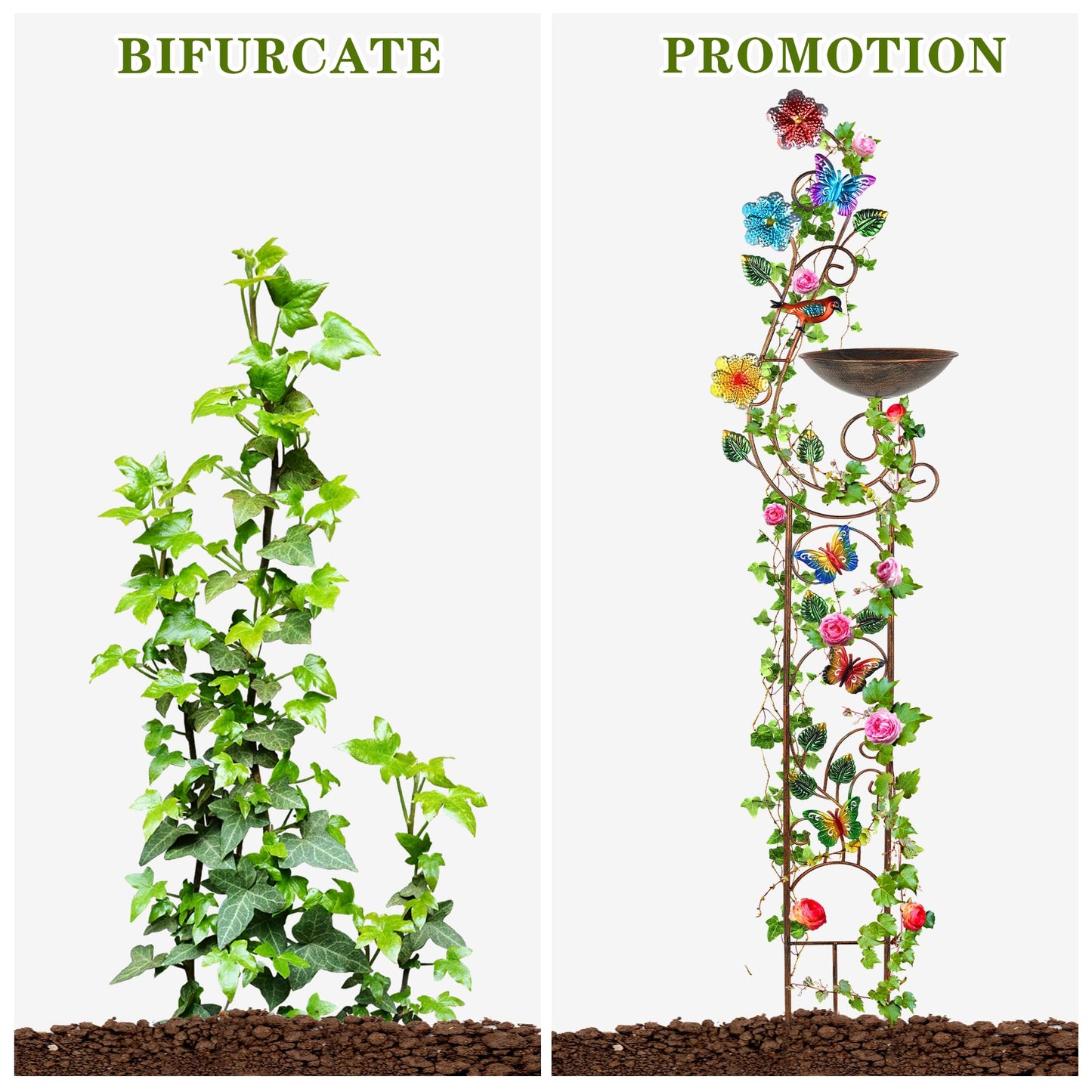YADOOLIFE 57” Bird Bath with Garden Trellis for Climbing Plants Outdoor, Small Decorative Trellises Metal Birdbath Bird Baths, 1 Piece (Butterfly)