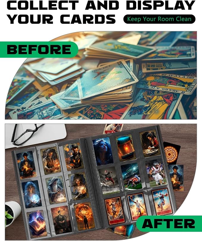 Lzerking 2 Pack 9 Pockets Trading Card Binder, Black, 40 Sheets, 720 Cards, Baseball, Football, Basketball, K-pop Photocard
