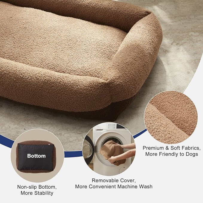FURTIME Washable Dog Bed Medium Large Size Dogs, Rectangle Comfy Fluffy Pet Bed, Removable Zipper Cover Machine Wash, Soft Orthopedic Bed Durable Pet Cuddler with Anti-Slip Bottom,30"x24"x8",Brown