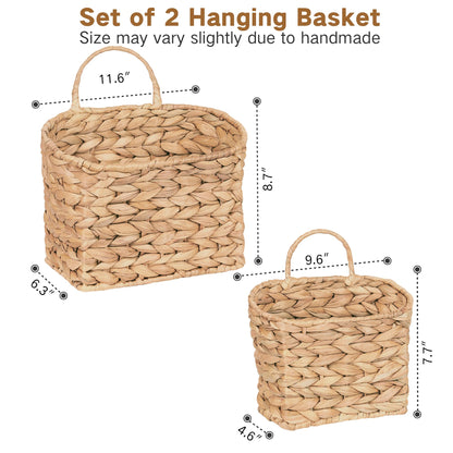iEGrow Set of 2 Hanging Basket, Wicker Wall Basket Natural Water Hyacinth, Hanging Baskets for Organizing and Decor, Storage Baskets for Door Mounted