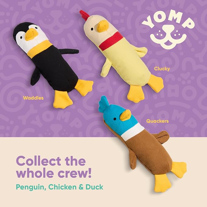 Yomp Penguin Dog Toy – Durable Stuffed, No Squeaker Dog Toys with Natural Canvas and Crinkle Paper – Interactive Stuffed Animal for Dogs (Waddles)