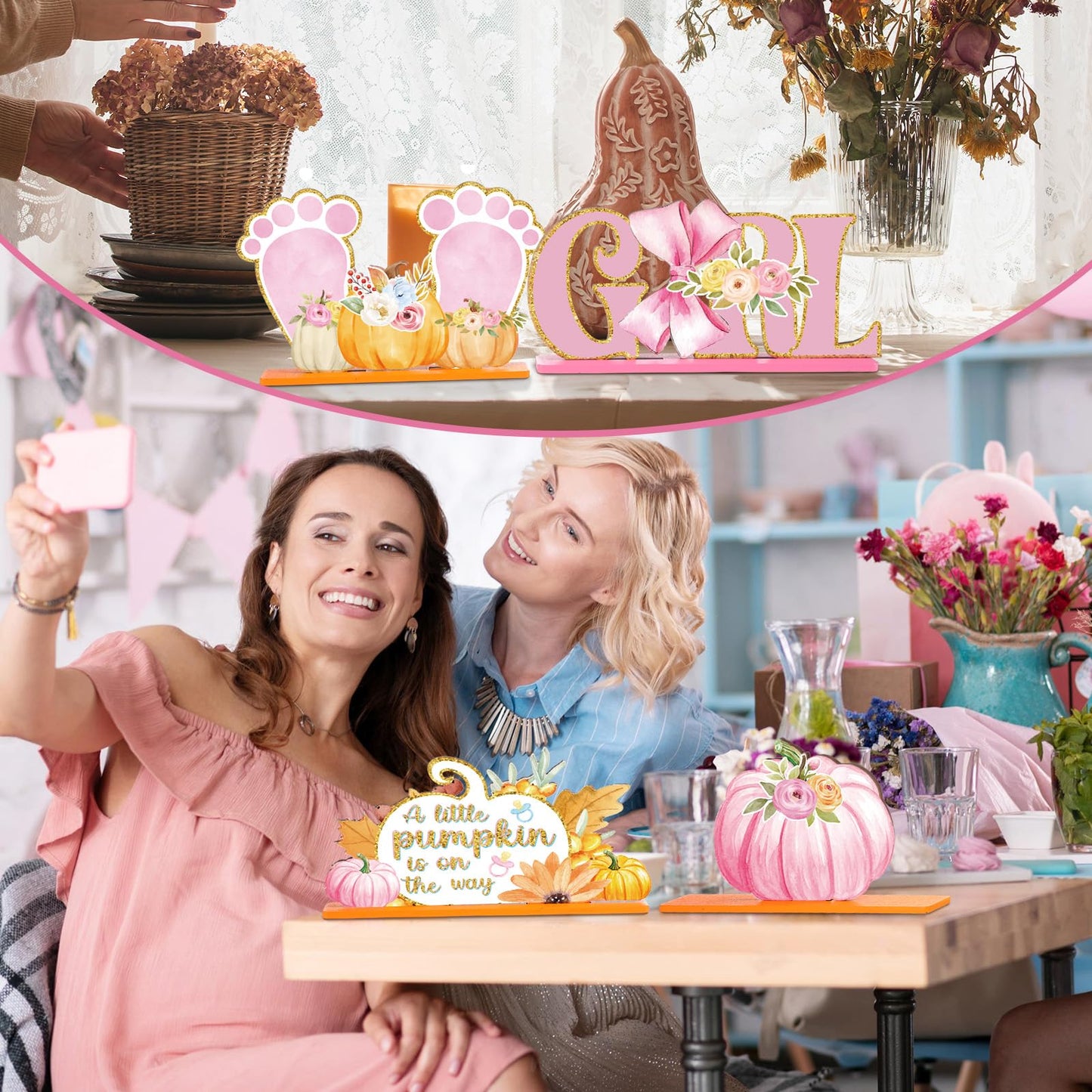 6 Pcs Thanksgiving Fall Little Pumpkin Baby Shower Decoration for Girl Wooden Thanksgiving Baby Shower Table Centerpieces a Little Pumpkin Is on The Way Table Decor Maple Tabletop for Party Supplies