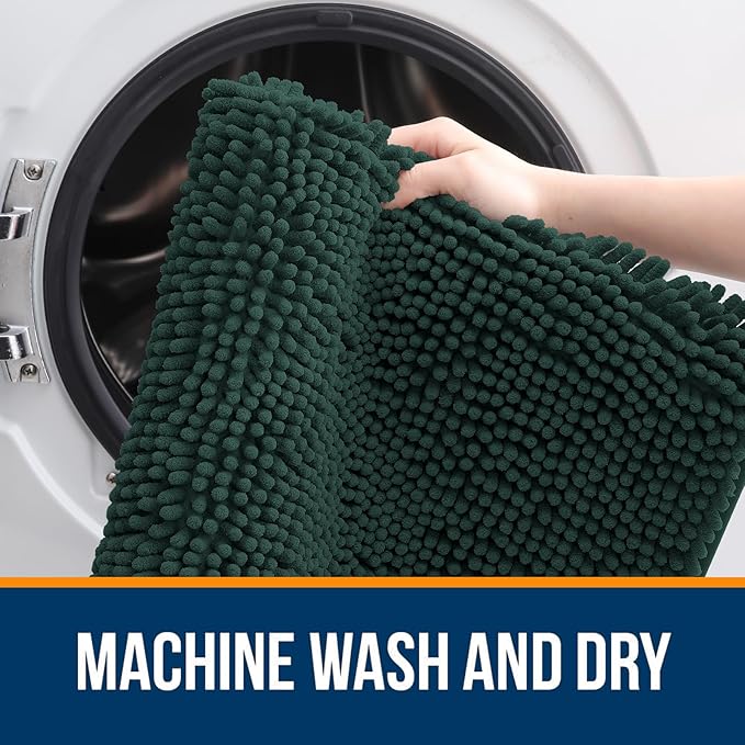 OLANLY Bathroom Runner Rugs 70x24, Soft Absorbent Chenille Bath Rugs, Rubber Backing Quick Dry, Machine Washable Long Bath Mats for Bathroom, Tub and Shower, Home Decor Accessories, Blackish Green