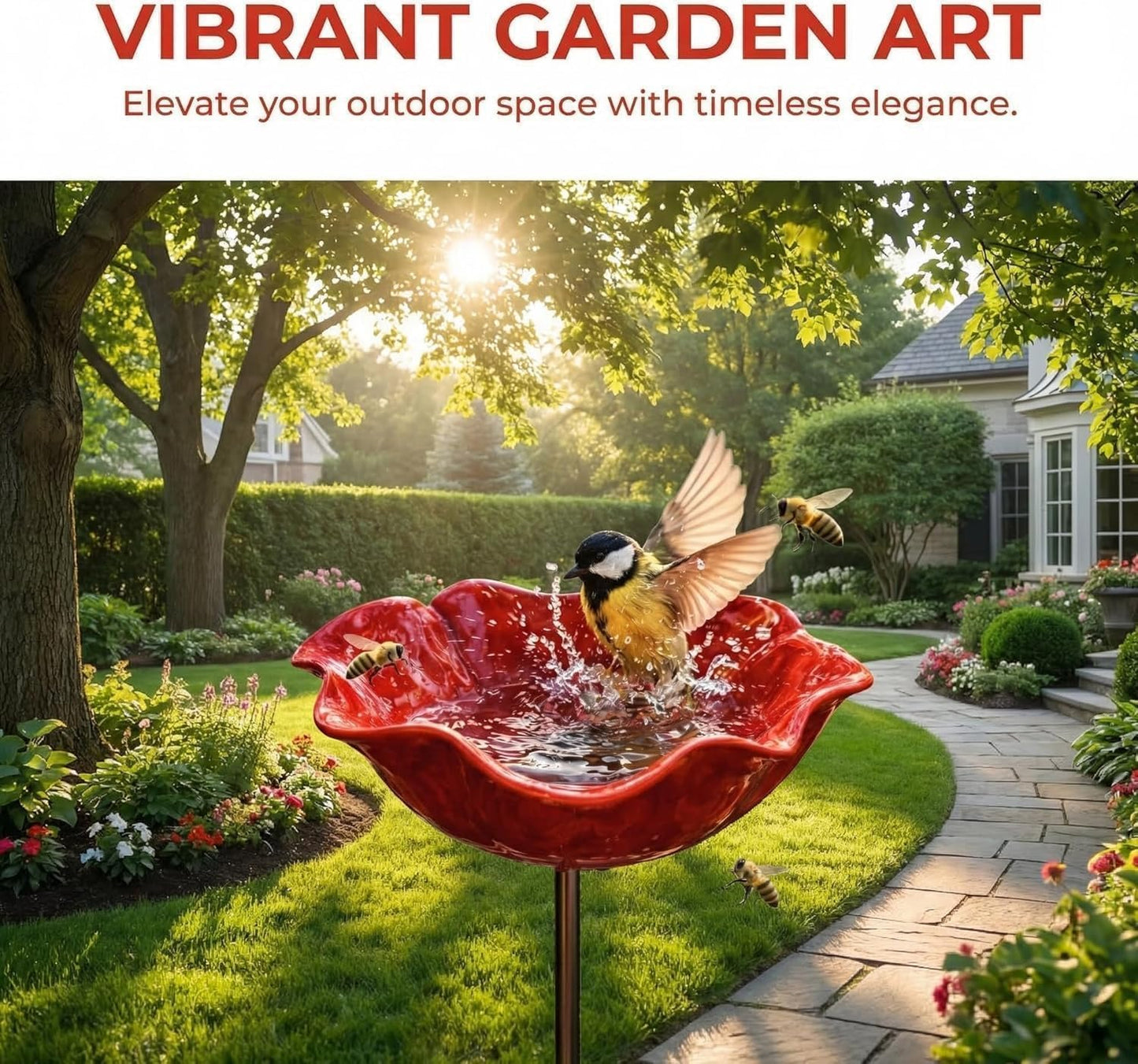 Handmade Metal Flower Garden Stake with Bird Bath & pollinator Water Station, Bee Bath for Garden Metal Bee Water Feeder with Flower Design for Outdoor Yard Decor