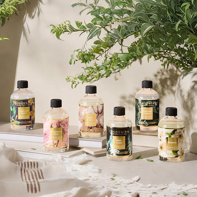 Cocorrína Reed Diffuser Refill Gardenia 10.14oz (300ml) with 8 Sticks - Premium Long-Lasting Floral Essential Oil, Home Fragrance for Bedroom, Bathroom Home Decor