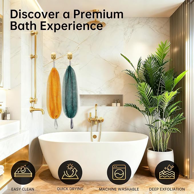 ARCH&M African Net Sponge Authentic Exfoliating Shower & Bath Loofah | 53" Long Back Scrubber, Quick-Dry Mesh Body Sponge, All Skin Types, Sensitive-Skin Friendly, Travel Toiletry Bag