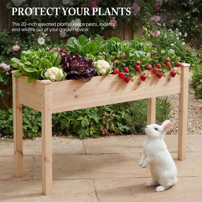 DUMOS Raised Garden Bed with Legs, 34x18x30 Inch Planter Box Outdoor with Liner for Herbs Flowers Vegetables, Elevated Wooden Garden Bed for Patio, Balcony and Backyard, Natural Wood