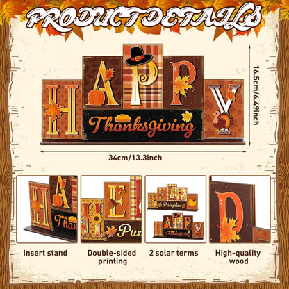 Amyhill Fall Decoration for Home Reversible Thanksgiving Table Decor Fall Tiered Tray Decor Thanks Giving Centerpiece Decorative Turkey Pumpkin Block Sign Gift Farmhouse for Home Kitchen