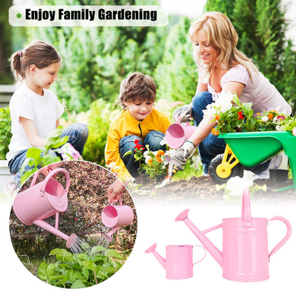 Lechloris Metal Watering Can (1 Gallon) for Outdoor&Indoor Plants with Free Small Watering can for Kids, Plant Watering Can with Removable spout, Perfect for Garden Flower, Houseplants, Pink