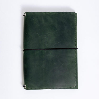 TORAKIP Leather A5 Notebook Cover – Refillable Journal Cover with Pen Holder & Card Slots, Handmade Leather Notebook Case, Fits A5 Notebooks (Paper Not Included), Green