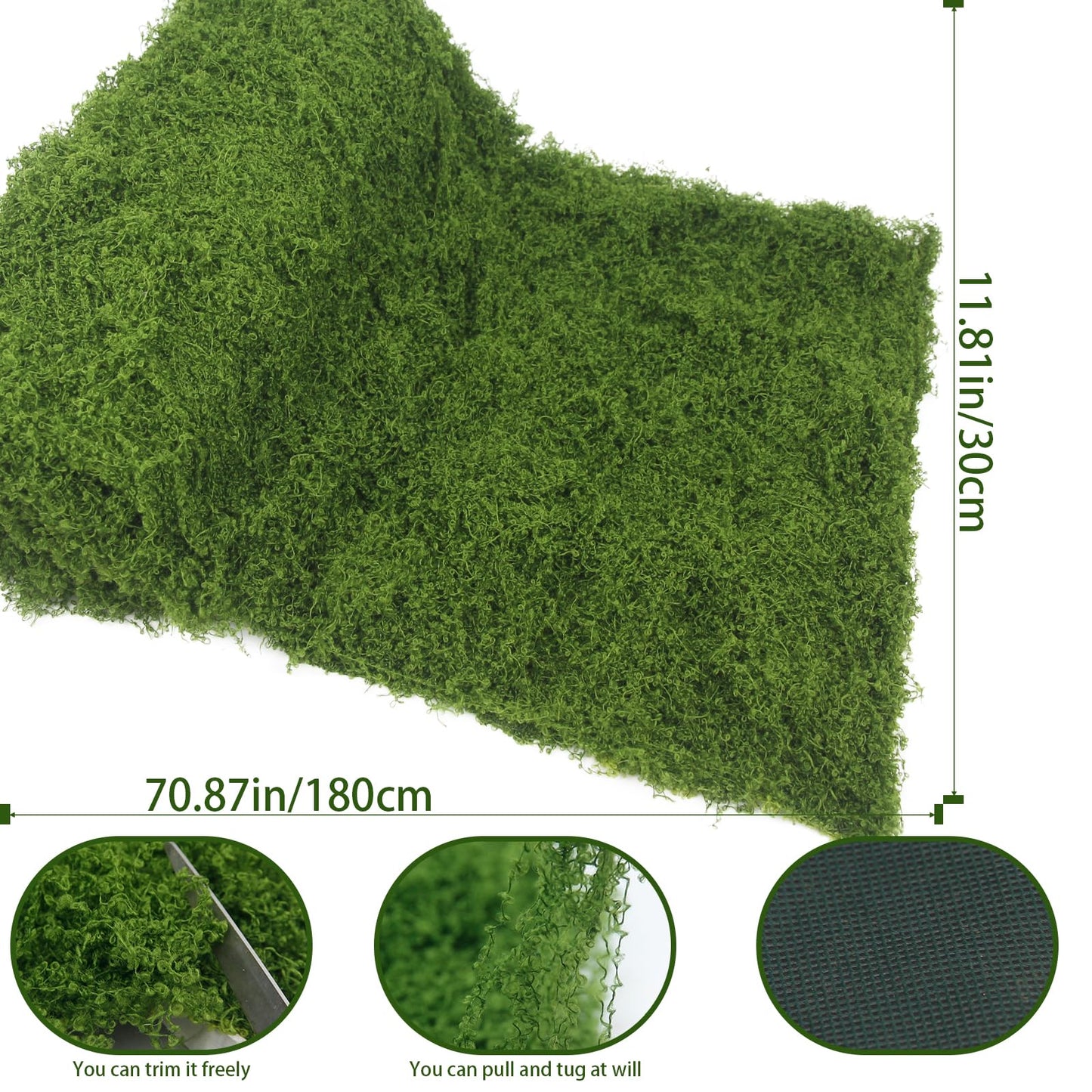 FAICOIA Fake Moss Rug Roll Moss Mat for Decoration 12" x 71" Artificial Moss Blanket for Plants Indoor Dark Green Faux Grass for Planters Crafts Table Runner DIY Fairy Garden Wedding 30 x 180cm