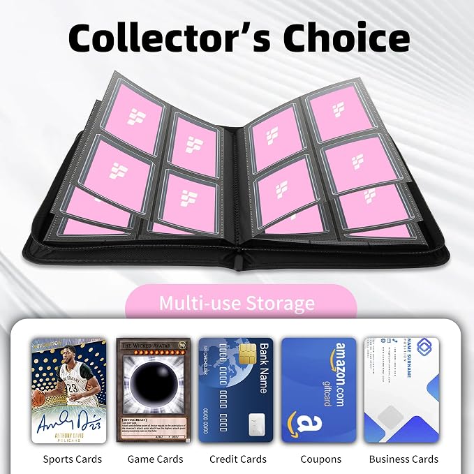 Top Loader Binder, Holds 112 Cards in 3"x4" Toploaders, Trading Card Binder 4 Pocket for TCG, MTG, YGO, Game Cards, Sports Cards(Pink)