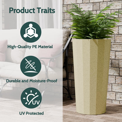 Diyfire 2PCS Tall Planters for Outdoor Plants, 23.6 Inches Large Outdoor Conical Flower Pots for Porch with Drainage Holes and Drainage Baffle, Tapered Large Planters for Garden, Balcony Use, Beige