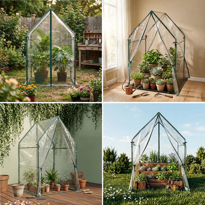 GreenGiggle Portable Greenhouse for Outsides, 36x36x59 Inch Green House Tent with PVC Cover, Garden Plant Protector with Zippered Door for Vegetables Flowers Fruits Herbs