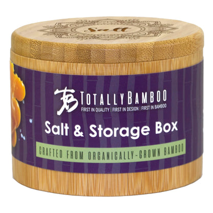 Totally Bamboo Salt Cellar Bamboo Storage Box with Magnetic Swivel Lid, 6 Ounce Capacity, Mandala Flower Engraved on Lid