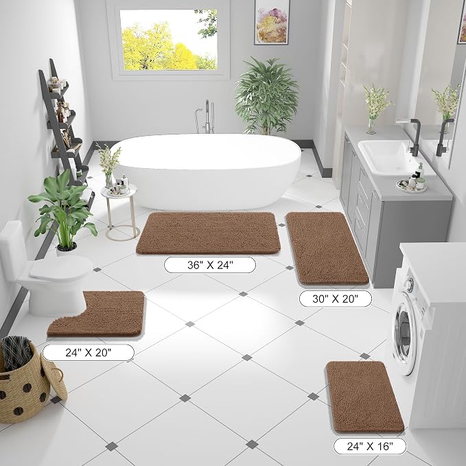 OLANLY Large Bathroom Rugs 45x27, Extra Soft Absorbent Chenille Bath Rugs, Rubber Backing Quick Dry, Machine Washable Bath Mats for Bathroom Floor, Tub and Shower, Home Decor Accessories, Mocha