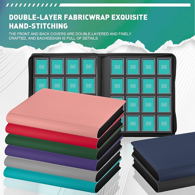 16 Pocket Toploader Binder,Holds 640 Top Loaders,Top Loader Binder for 3" x 4"Rigid Cards,Sleeves Card Collection Binder,20 Double Sided Pages,Compatible with Trading & Sports Holder (16Cyan)