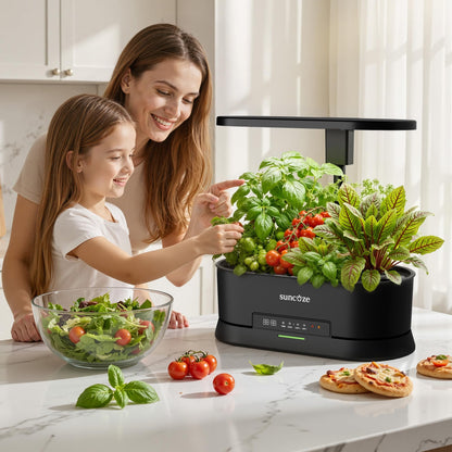SUNCOZE Hydroponics Growing System Kit with Split Tank, Dimmable 36W Full Spectrum LED Grow Light, 12 Pods Indoor Herb Garden with Timer & Clock Smart Pane, 21.65 Inch Height Adjustable Herb Garden