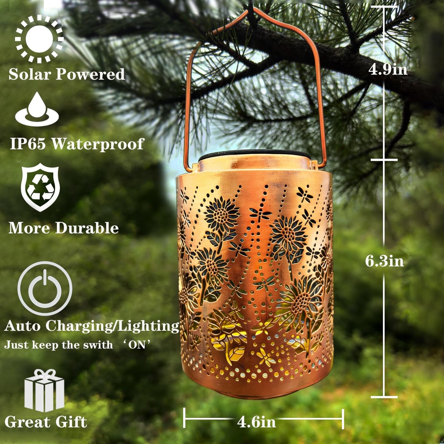 Merrytech Sunflower & Dragonfly Birthday Gifts for Mom Women Grandma - Hanging Solar Lanterns Outdoor Waterproof,Metal Garden Decor Outside Gardening Gifts,Decorations Yard Art Lights for Patio Lawn