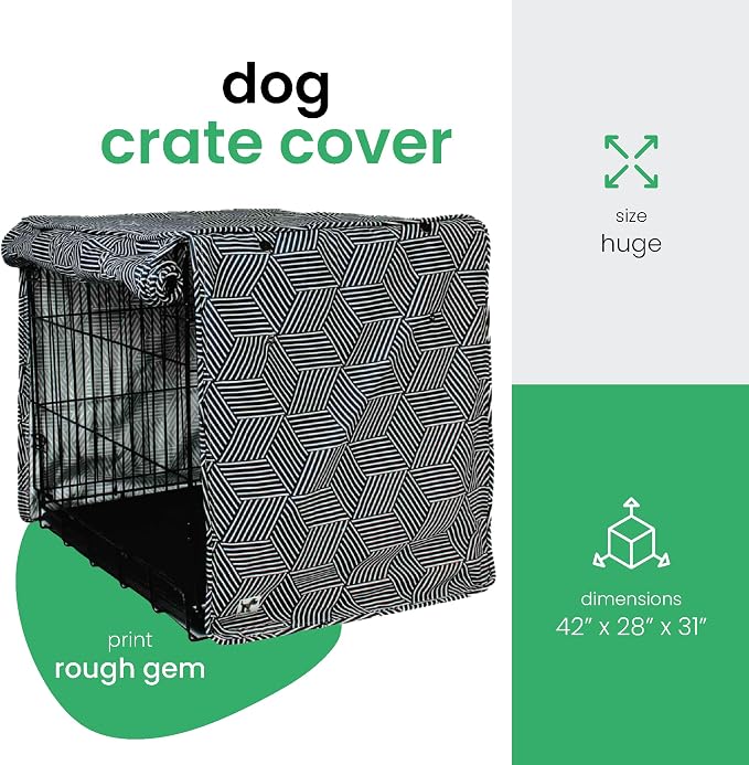 Molly Mutt Rough Gem Dog Crate Cover, 100% Cotton Canvas Cover with 2 Roll-Up Panels, Ideal for Dog or Cat Crate, Durable, Washable, and Free of Harmful Chemicals, 42" x 28" x 31"