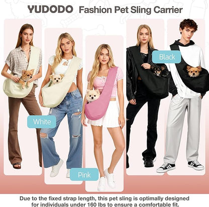 YUDODO Fashion Dog Sling Carrier for Small Dogs Lightweight Crossbody Pet Bag with Safety Strap, Pocket Storage, Machine Washable, Comfortable Travel & Outdoor Sling up to 9 lbs Black