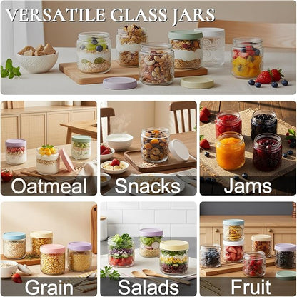 6 pack 16 oz Overnight Oats Containers with Lids, Glass Food Storage Container, Airtight Salad Jars, Mason Jars for Overnight Oats, Yogurt, Oatmeal, Salad, Coffee, Spices