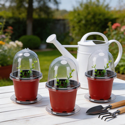 EBaokuup 10 Pack Self Watering Seed Starter Pot, 3 Inch Automatic Watering Plant Nursery Pots with Humidity Dome, Red Self Watering Nursery Pots for Potted Plants Seed Germination