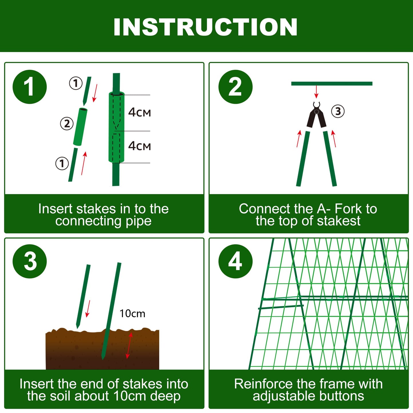2 Packs 48" x 48" Foldable Cucumber Trellis for Raised Bed- A-Frame Garden Trellis for Climbing Plant Outdoor with Climbing Net & Plant Support Clip for Outdoor Plants Zucchini Vegetables Flowers