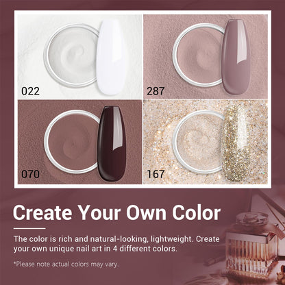 AZUREBEAUTY Dip Powder Nail Kit Starter, All Season Skin Tone Nude Brown 4 Colors Acrylic Dip Powder Liquid Set with Base/Top Coat Activator for French Nail Art Manicure DIY Salon Gifts