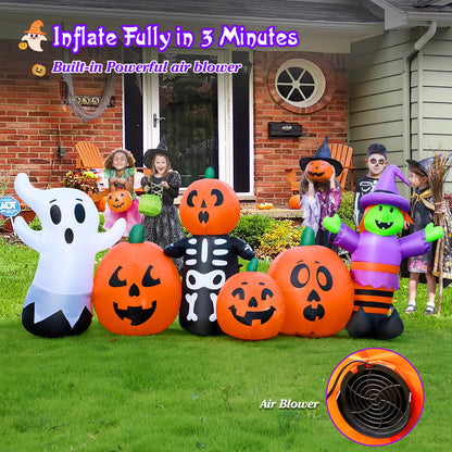 8 FT Length Halloween Inflatables Pumpkin Outdoor Decoration, Witch, Ghost, with Blow Up Pumpkin Inflatables Decorations Built-in LED Lights & Powerful Air Blower for Party Garden Halloween Decor
