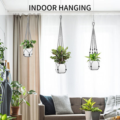IDEEEPAN Macrame Plant Hanger - Fits 4 to 15 inches Pots for Indoor Outdoor, 43"/35"/29" Different Sizes Set, Gray (POTS NOT Included)