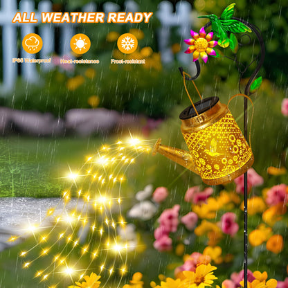 Hummingbird Solar Watering Can Lights, Outdoor Waterproof Garden Lanterns with Shepherd Hook, Solar Garden Decor for Yard Outdoor Landscape Pathway, Gift for Women Mom Grandma Christmas Gifts, 2 Pack