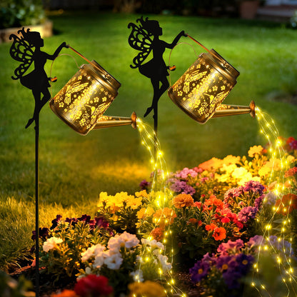 X-PREK Solar Lights Outdoor Waterproof, Fairy Solar Garden Lights Outdoor Decoration, Hummingbird Solar Watering Can Light Gardening Gifts for Mom Grandma 2 Packs