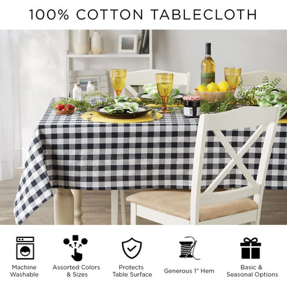 DII Buffalo Check Collection, Classic Farmhouse Tablecloth, 52 x 52, Stonewash Blue