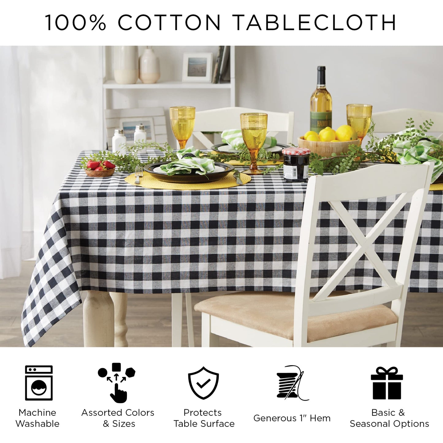 DII Holiday Dining Table Linen Collection Tartan Holly Plaid, Round Christmas Tablecloth, 70" Round, Red & Green