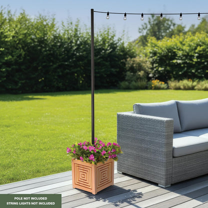 EXCELLO GLOBAL PRODUCTS 14" Jardin Square Panel Wooden Outdoor Pole Planter – Natural Modern Patio Planter Box for Deck, Porch, Balcony & Garden Decor