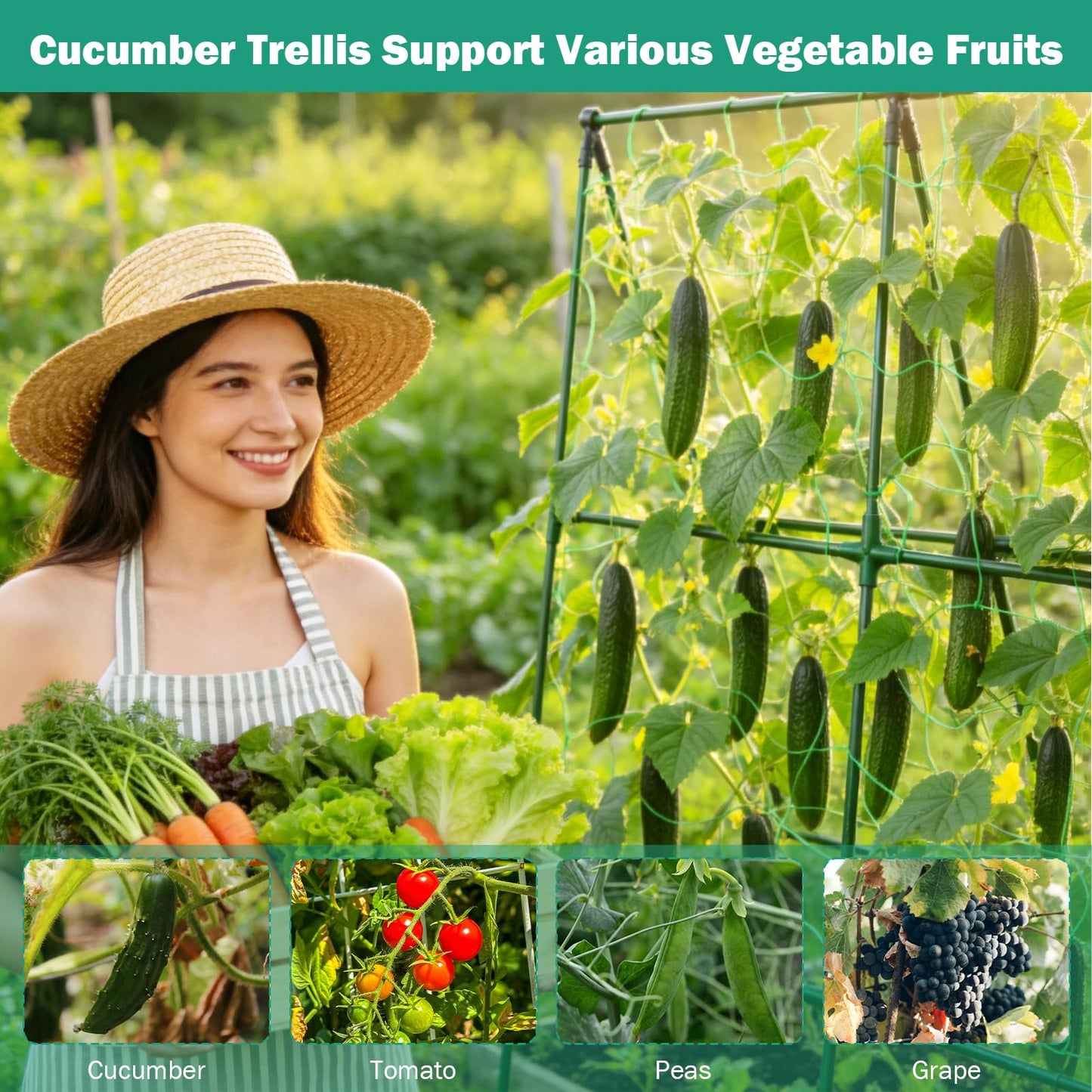 Prashent 3 Packs Cucumber Trellis for Raised Bed, 50" x 33" A-Shape Garden Trellis for Climbing Plants, Outdoor Metal Arch Vegetable Plant Support for Tomato, Cucumber, Pea, Zucchini & Vine Plants