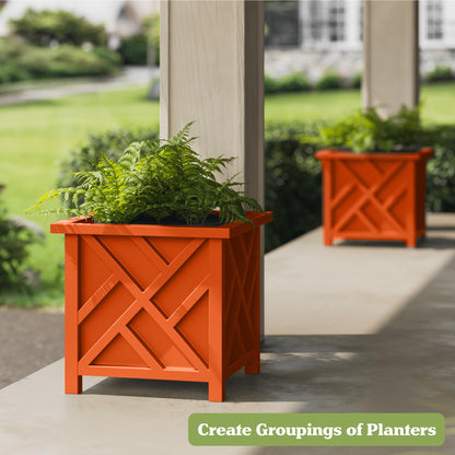 Lattice Design Planter Box - 15.5-Inch-Square Decorative Outdoor Flower or Plant Pot - Front Porch, Patio and Garden Decor by Pure Garden (Terracotta)