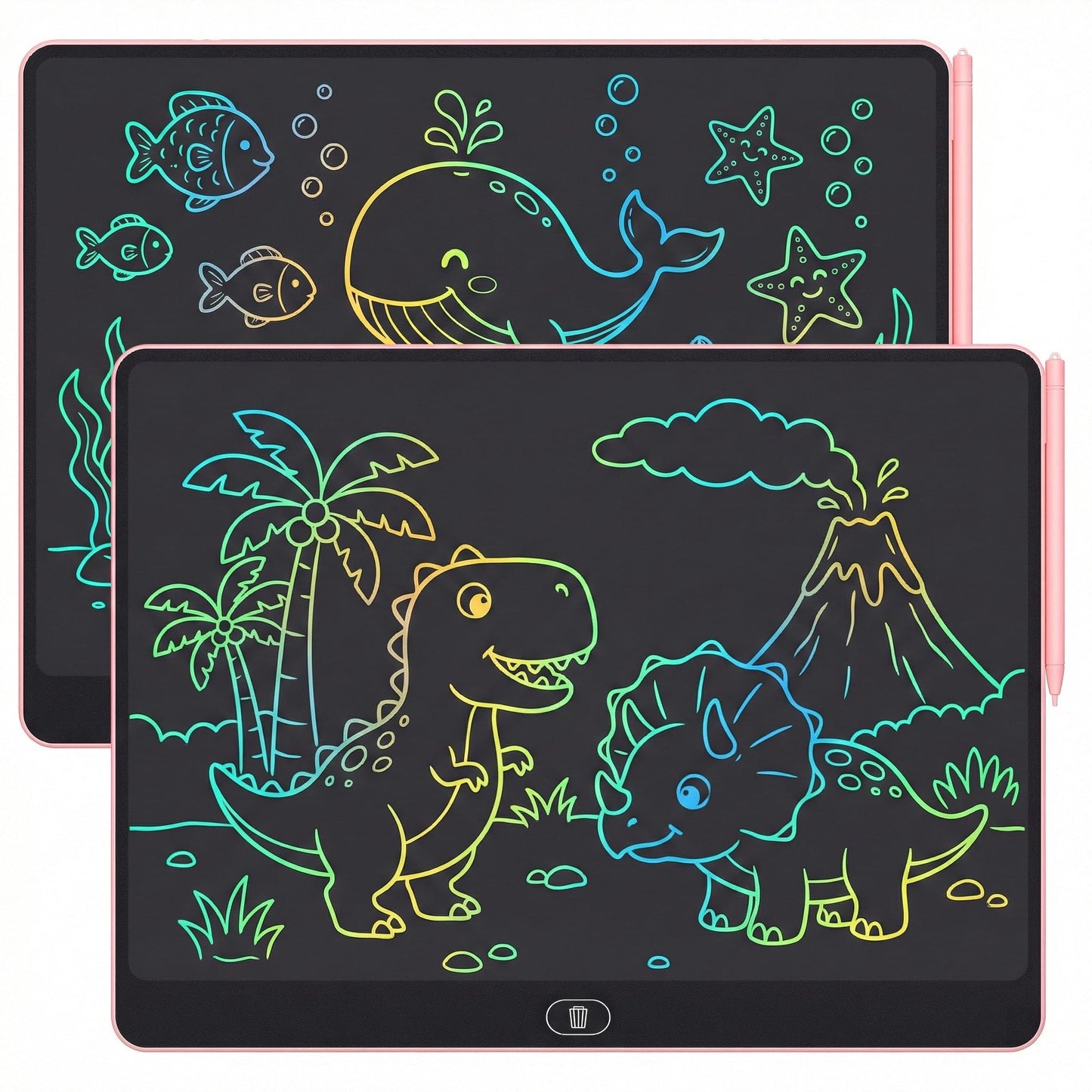 16 Inch LCD Writing Tablet for Kids 2 Pack, Large Drawing Board Doodle Pad, Colorful Screen Erasable Sketch Tablet, Travel Toys and Reusable Learning Gift for Boys Girls (Pink)