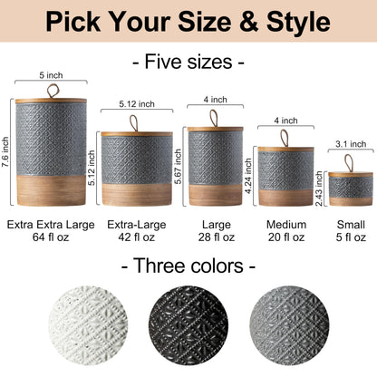 Miamolo Ceramic Jar with Lid Airtight, Coffee Canister Kitchen Food Storage Jars for Spice Sugar Salt, Coffee Bar Accessories Decorative Container for Countertop - Gray & 42 fl.oz