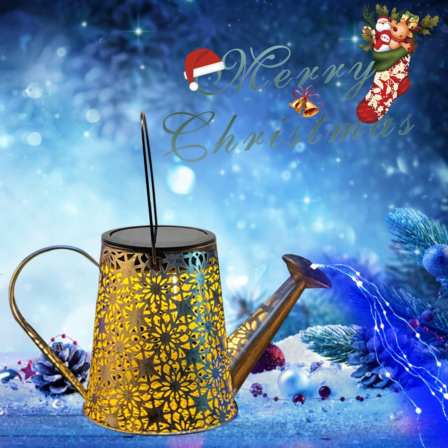 Solar Watering Can Lights,Large Retro Metal Hanging Solar Lights Outdoor Waterproof, Birthday Gifts for Women Mom Grandma Garden Decor Yard Light LED Decoration Outside for Porch Lawn Patio