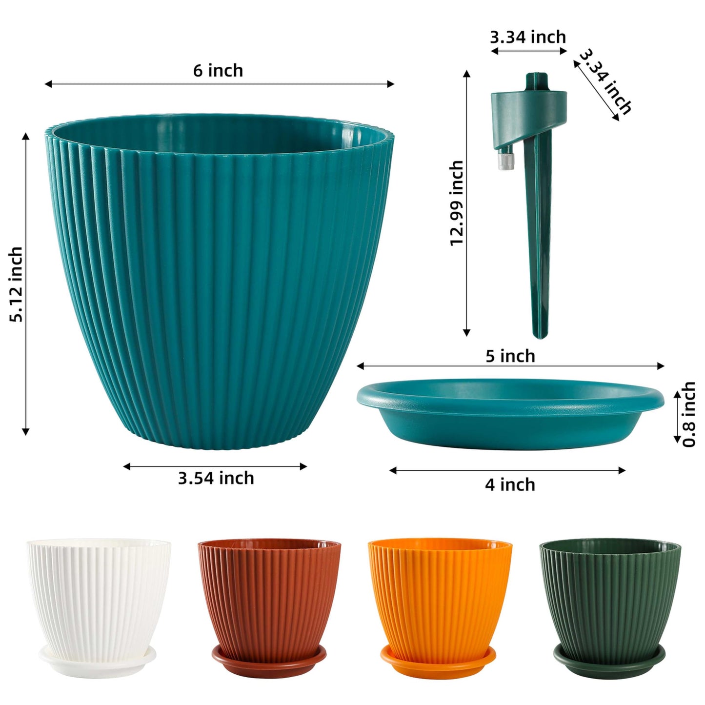 YENXIKU 6 Inch Plant Pots with Self Watering Planter Insert - Flower Pots for Indoor Plants with Drainage Holes and Saucers - Gardening Pots, Planters & Accessories for Orchid and Succulent, 5 Packs