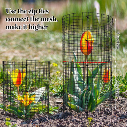 10 Pack Round Plant Protector from Animals, 12'' x 12'' Metal Plant Cages，30Pcs Metal Mesh to Keep Animals Out, Garden Protection Bunny Barricades, Wire Plant Protectors for Rabbits Chicken Duck
