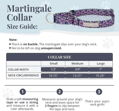 Lucky Love Dog Martingale Dog Collar - Adjustable, No-Slip, Durable, & Soft Webbing Collar for Male and Female Dogs Ideal for Training & Walking - Primrose, Medium