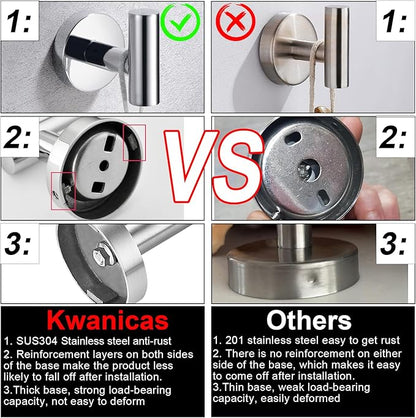 5 Pieces Polished Chrome Bathroom Hardware Accessories Set,Hand Towel Ring,16 inch Towel Bar,Toilet Paper Holder,2pcsTowel Hooks,Round SUS304 Stainless Steel Heavy Duty Wall Mount Holder,Towel Rack